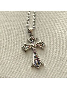 Sterling Silver Multicolor Cross Pendant Necklace